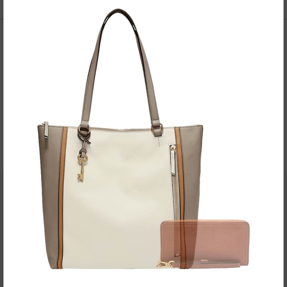 EUC 🩶🤍🤎GORGEOUS Fossil Leather Tara Shopper Purse - Picture 5 of 15